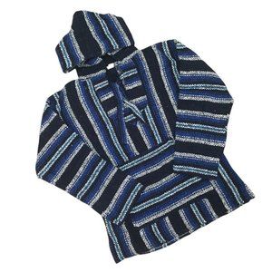 Handmade Mexican Baja Hoodie Poncho Sweatshirt- Size Small - Hippie & Bohemian